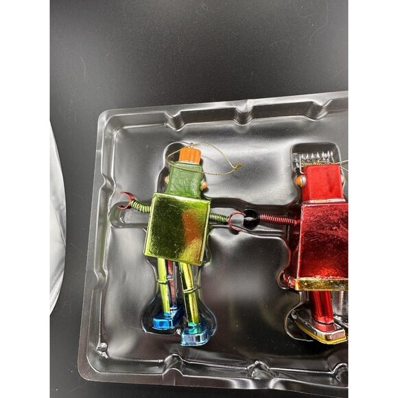 Old Navy Box of Robot Christmas Ornaments Red Green Spring Arms Dangling Legs - Picture 3 of 16